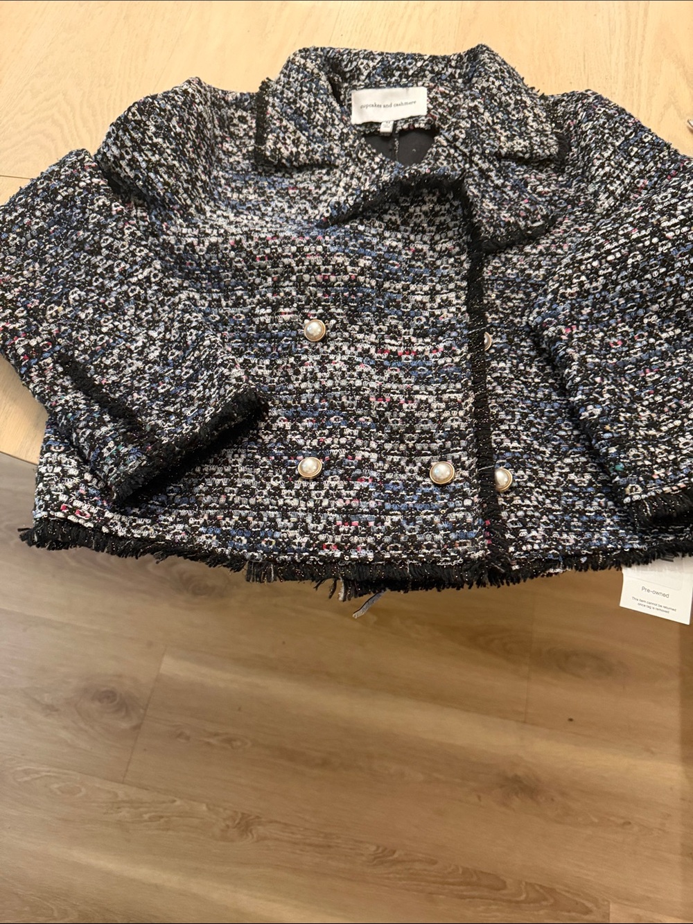 cupcakes & cashmere Black Multi Tweed Pearl-Button Cropped Blazer